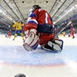 KAMLOOPS, BC - APRIL 1: Russia's Nadezhda Morozova #1 couldn't make the save on this play as Sweden's Johanna Olofsson #7 scores a first period goal during quarterfinal round action at the 2016 IIHF Ice Hockey Women's World Championship. (Photo by Andre Ringuette/HHOF-IIHF Images)

